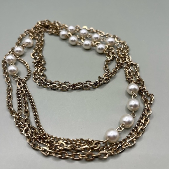 Long Pearl and Gold tone Necklace 52" Versatile, layers or single beautiful !!! - Picture 13 of 13